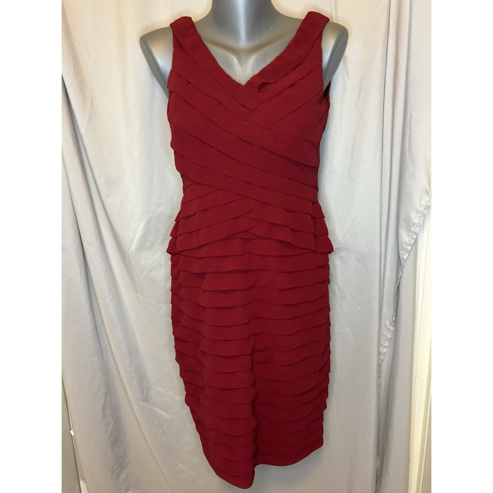 Adrianna Papell Petite Maroon Tiered Layered Dress Size 6P
